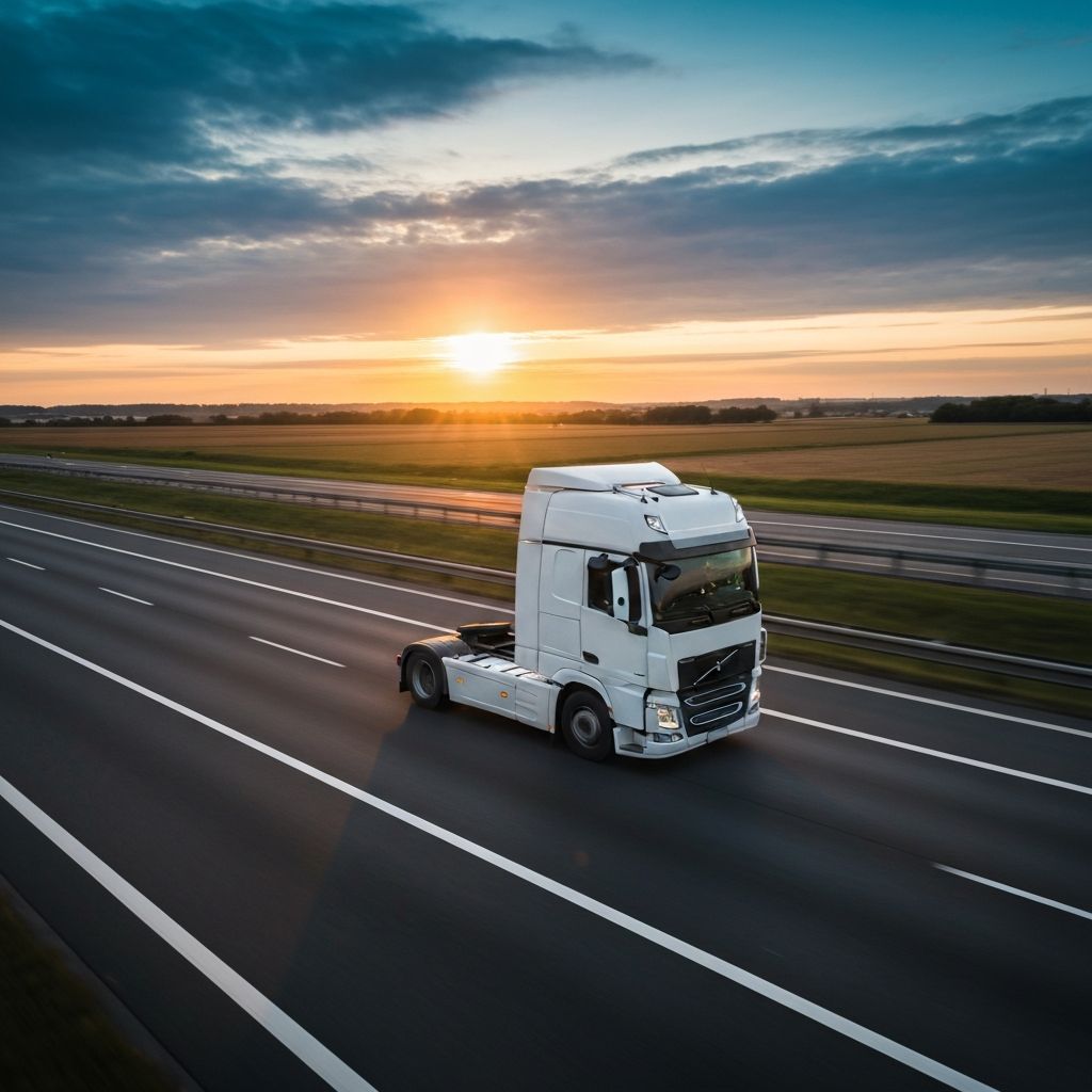 International transport truck on European highway