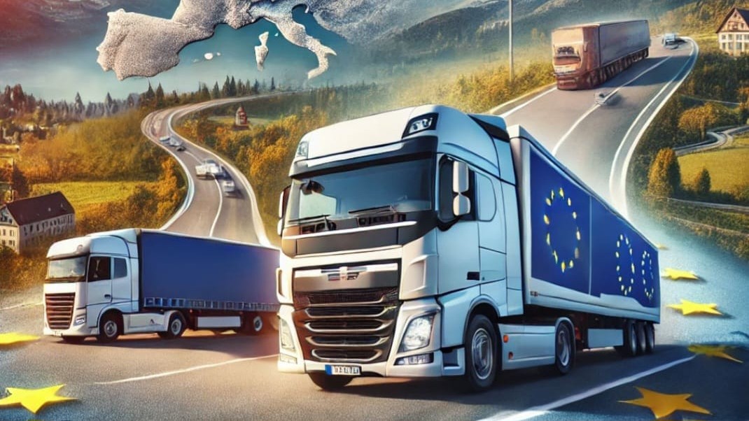 International transport truck on European highway